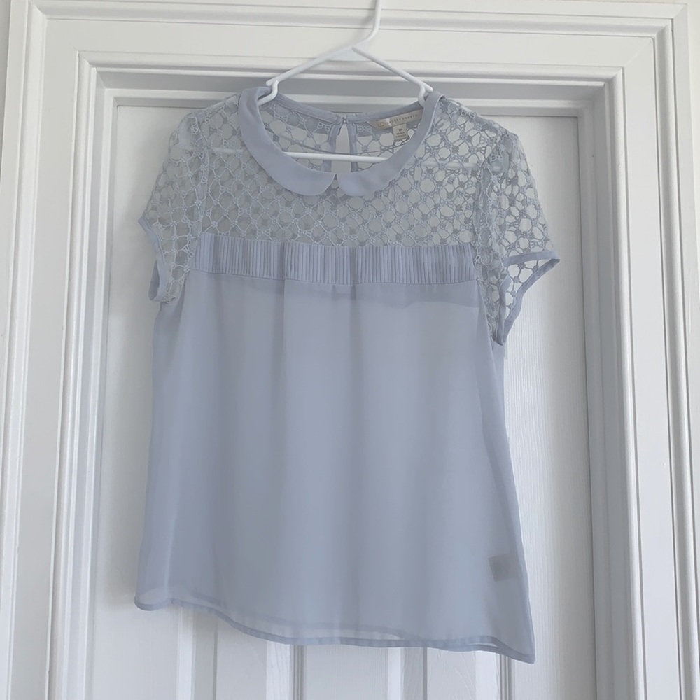 Lauren Conrad baby blue bow sheer top